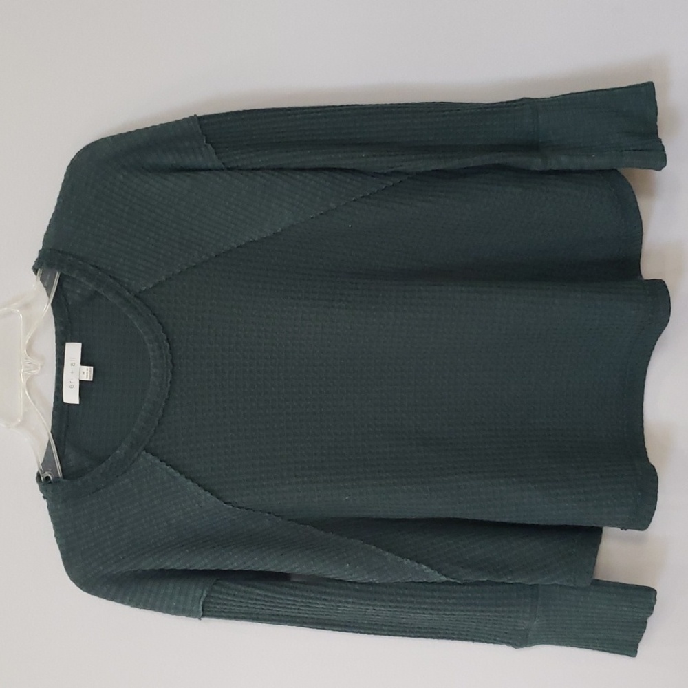 Maeve Long Sleeve Waffle Knit Tee in Dark Green